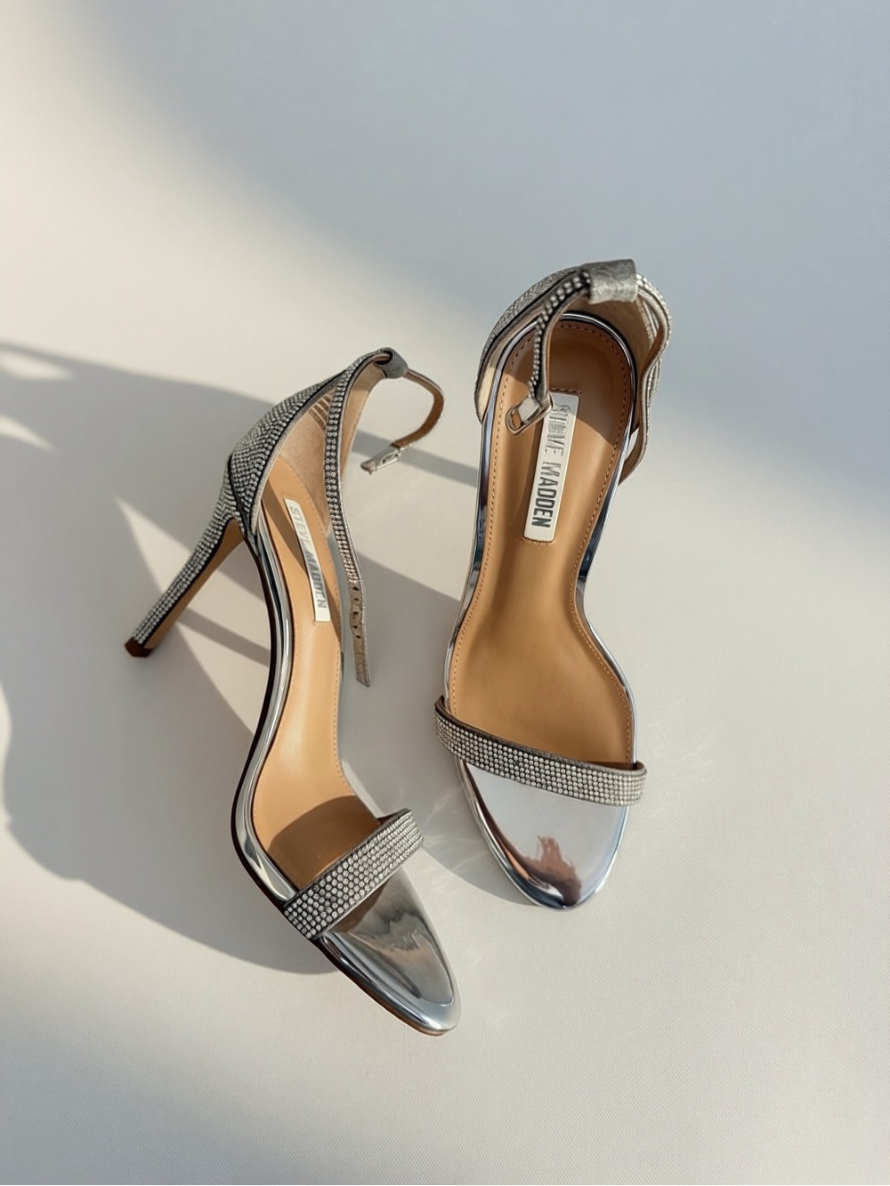 Steve Madden Silver Rhinestone Ankle-Strap Stiletto Sandals